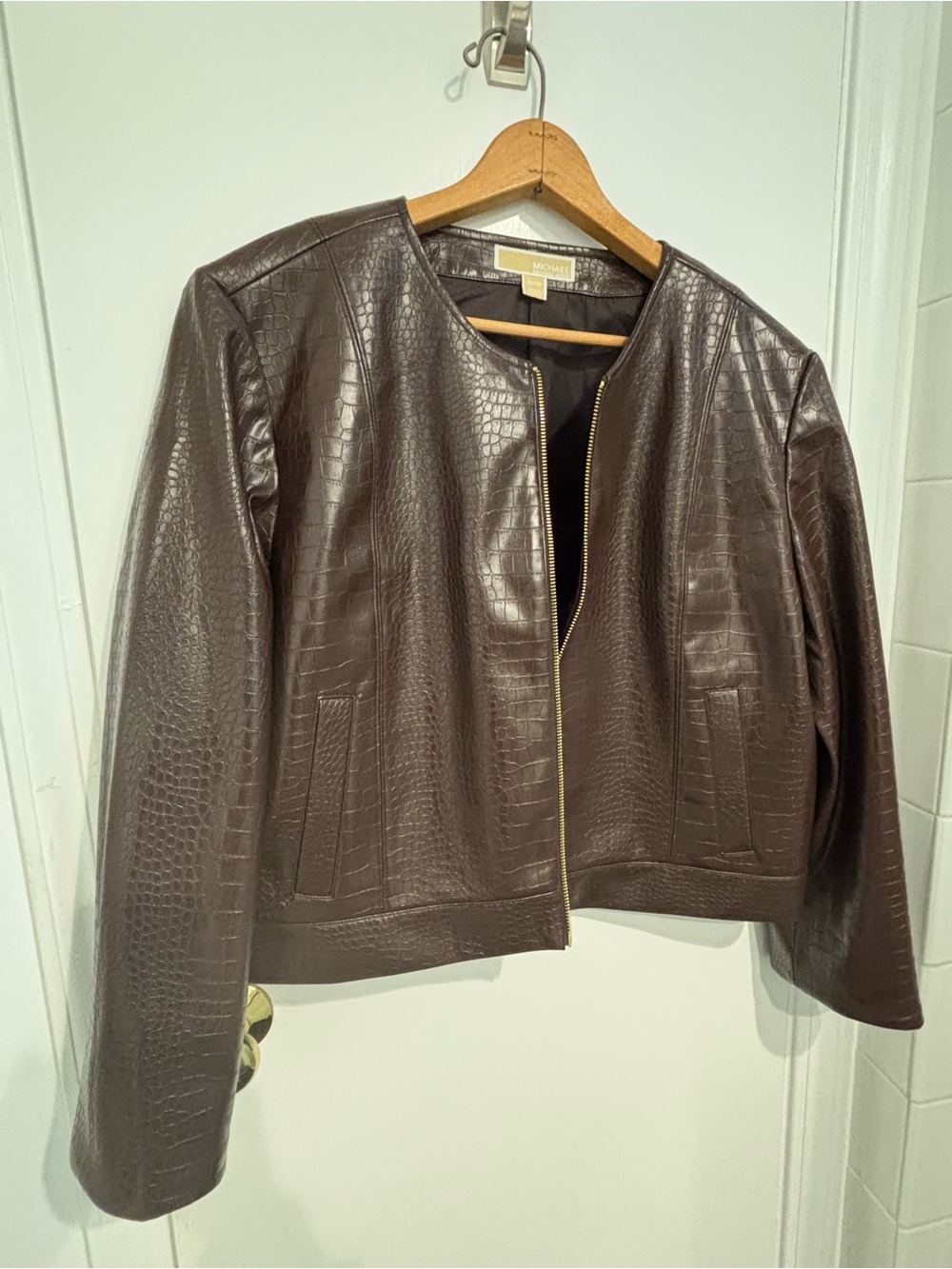 Michael Kors Brown Croc-Embossed Leather Jacket